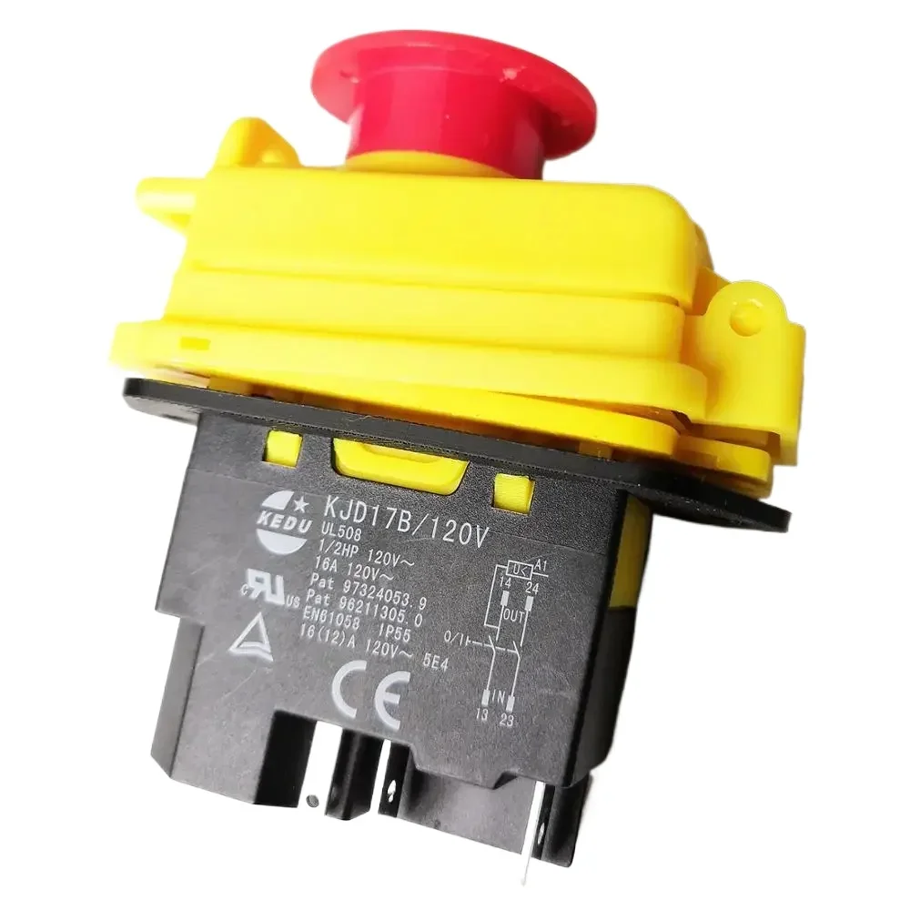 KEDU KJD17B/120V 5 Pins Electromagnetic Push Button Switch 16A Waterproof Pushbutton Switches with Emergency Stop