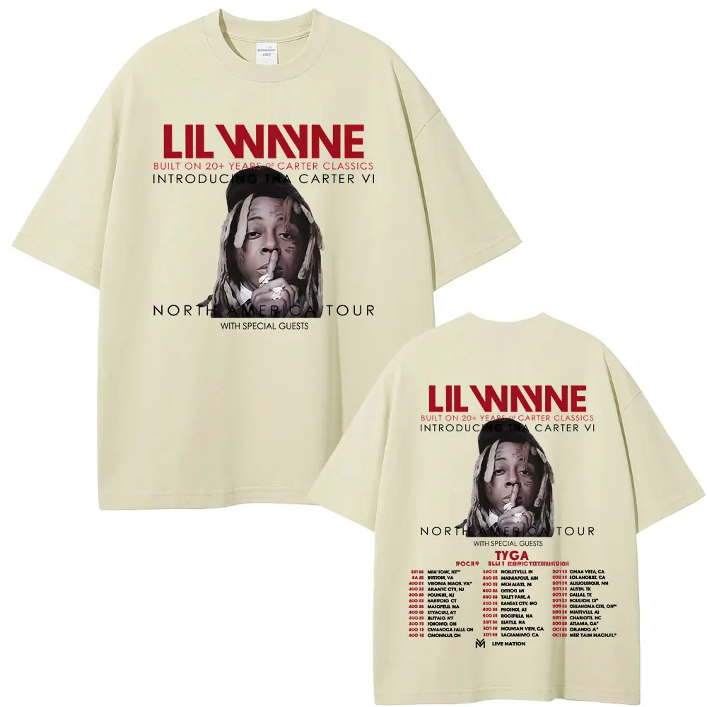 Rapper Lil Wayne Tha Carter VI North America Tour 2025 T-shirt Men Hip Hop Retro Oversized T-shirts Male Fashion Trend T Shirts