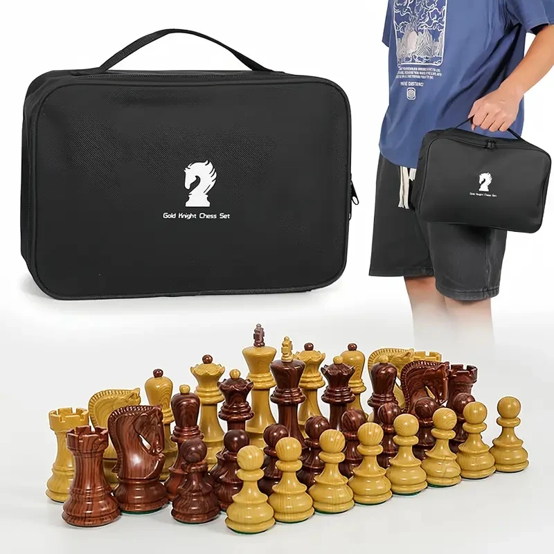 Luxurious large-sized chess set, 52cm foldable wood-like silicone chessboard king, 9.6cm tall weighted chess pieces