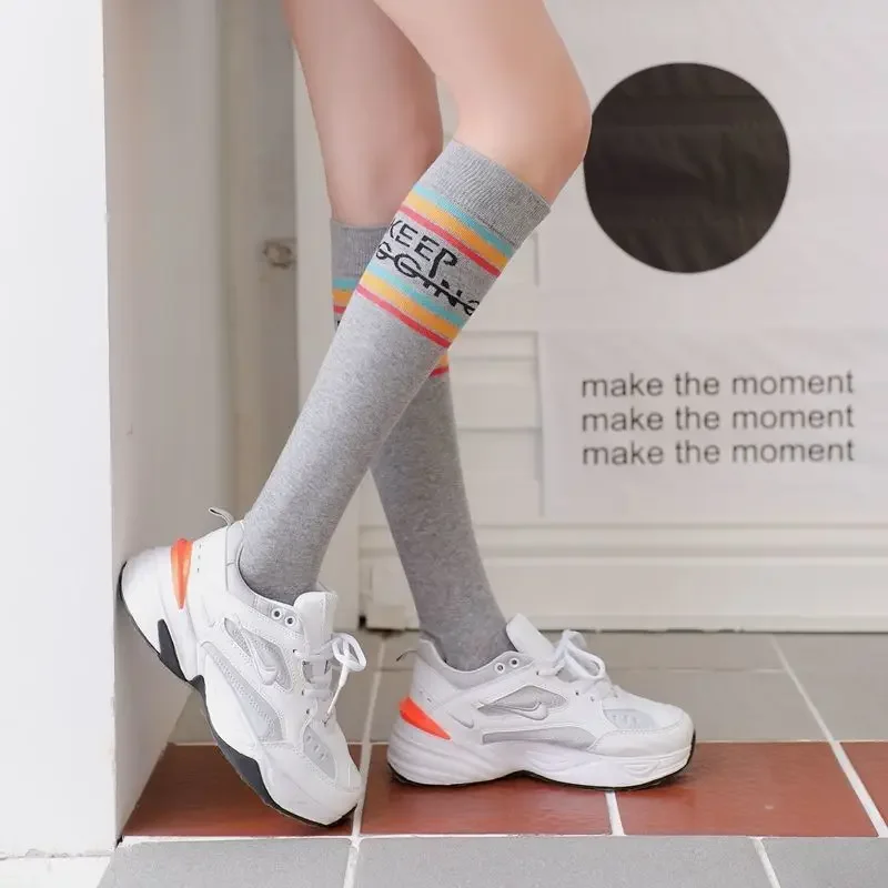 1 Pairs Women Cotton Knee High Socks Black White Solid Fashion Casual Calf Female Girl Party Dancing Sexy Striped Long Socks