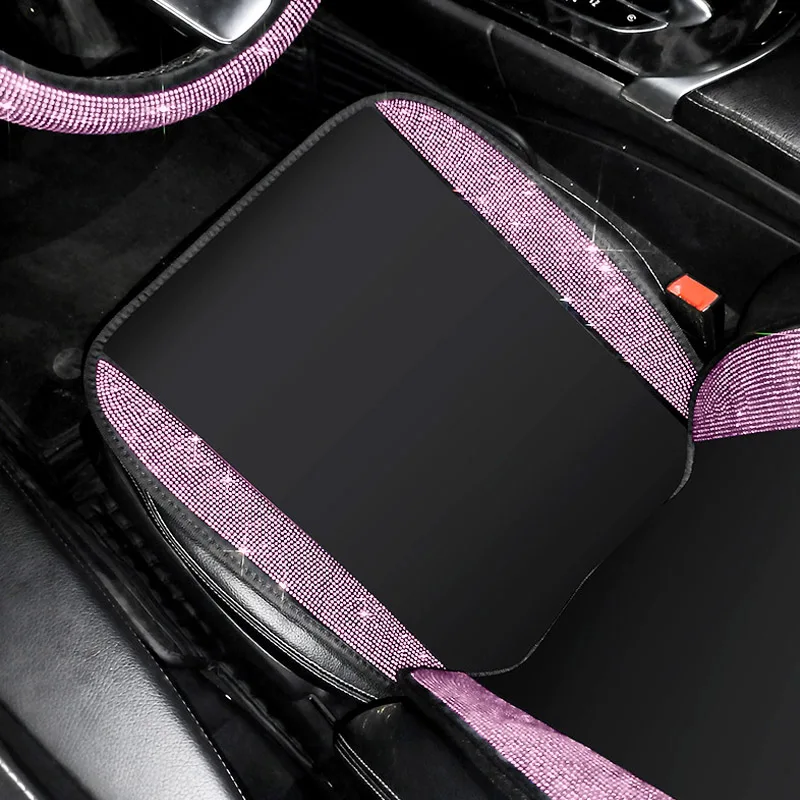 Crystal Pink Diamond Car Seat Covers Mat Four Seasons Universal Car Seat Cushion Fit For Women Ladies Girl Gift Auto Accessories