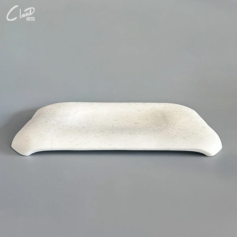 Creative Spray Point White Ceramic Plate, Artistic Cuisine Dish, Western Food Snack Fruit Plate, Cutting Angle Rectangular