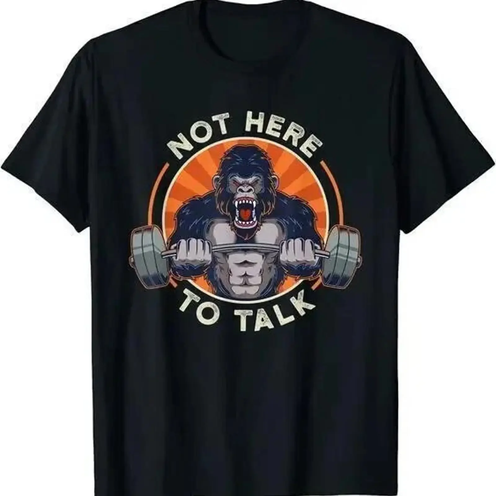 Camiseta divertida de gorila levantador de pesas con la frase 'No vine a hablar', estilo vintage lavado y elástico para uso diario, elegante para hombre