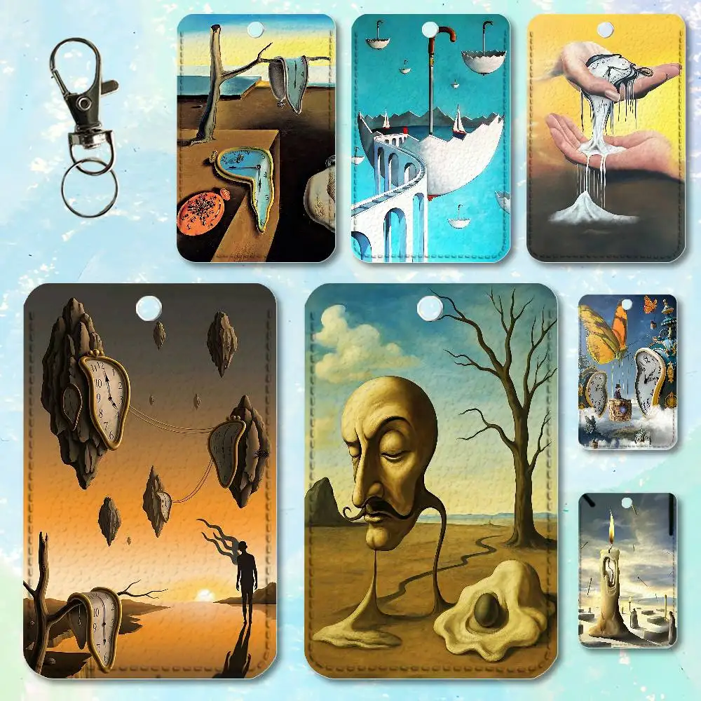 

S-Salvador Dali Art Cute Cartoon Card Keychain Anime Fashion Pendant Bag ID Door Card Case Bus Card
