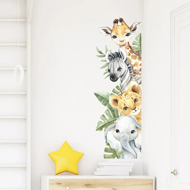 Boho Cartoon African Animal Giraffe Elephant Watercolor Wall Sticker Vinyl Baby Nursery Art Decals Kids Room Home Decoration