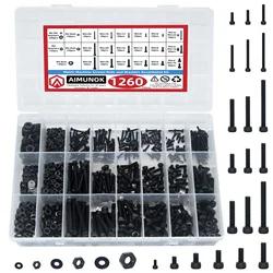 1260pcs Grade 12.9 Alloy Steel Metric Bolts and Nuts Assortment Kit, Hex Socket Head Cap Metric Machine Screws Nuts and Bolts