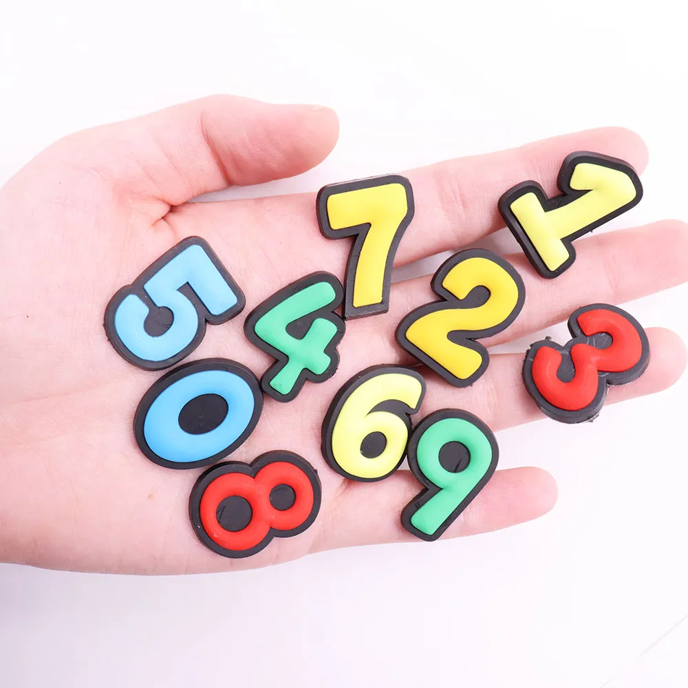 9-11Pcs Multicolor Arabic Number PVC Shoes Button Charms DIY Boys Girls Garden Sandals Accessories Fit Holiday Gifts