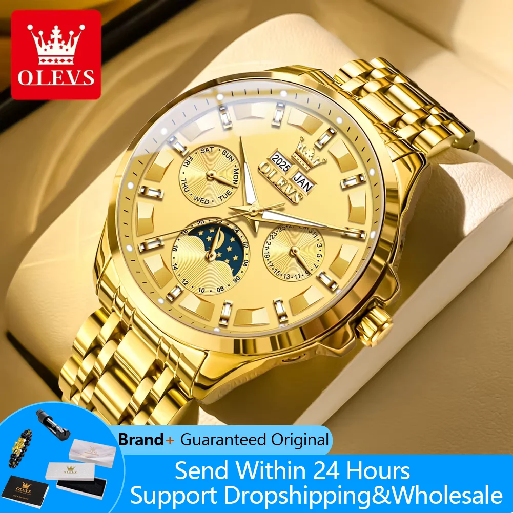 

OLEVS 7070 Automatic Men's Watches Luxury Multi functional Perpetual Calendar Moon Phase Luminous Mechanical Wristwatch For Man