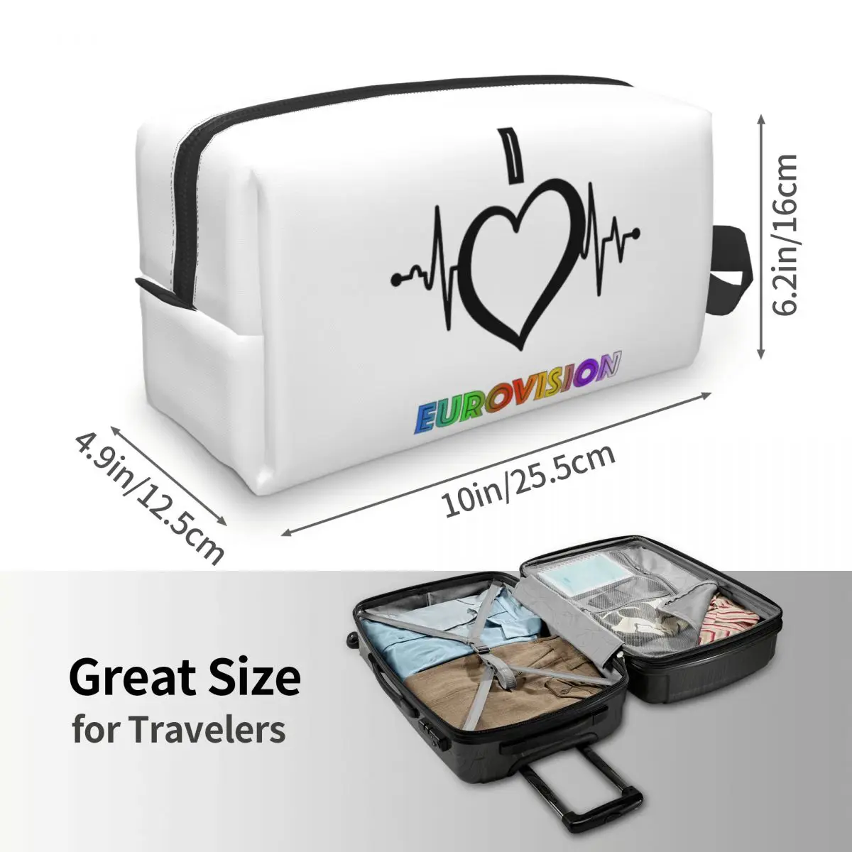 أنا أحب يوروفيجن - حقيبة مكياج بنمط قوس قزح، منظم مستحضرات التجميل، مجموعة أدوات تخزين مستحضرات التجميل، حقيبة مقلمة
