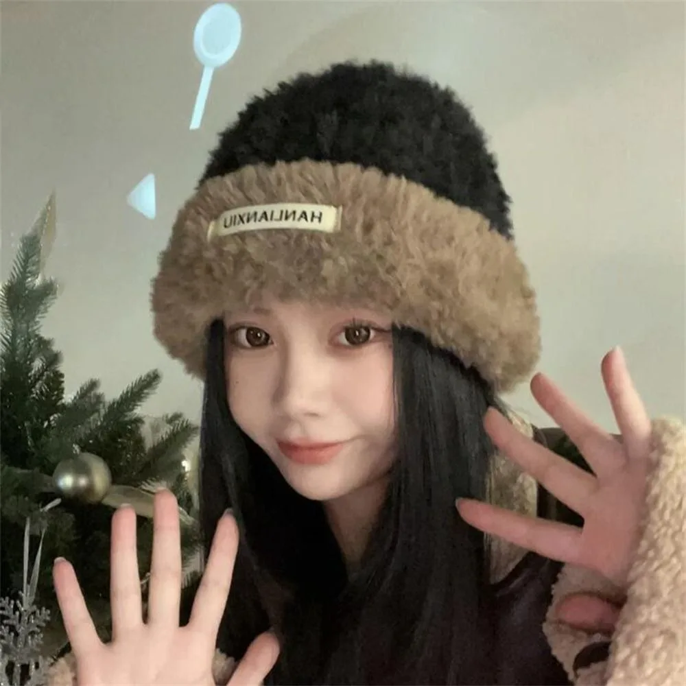 Mode Y2k Plüsch Hut Warme Verdickte Gestrickte Wolle Hut Großen Kopfumfang Flauschigen Gehörschutz Kopf Kappe Im Freien