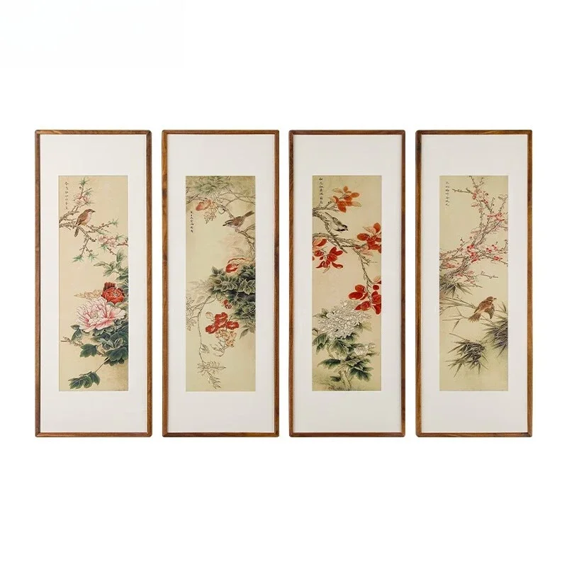 Spring, summer, autumn and winter quadruple painting handmade copper plate carving decorative painting