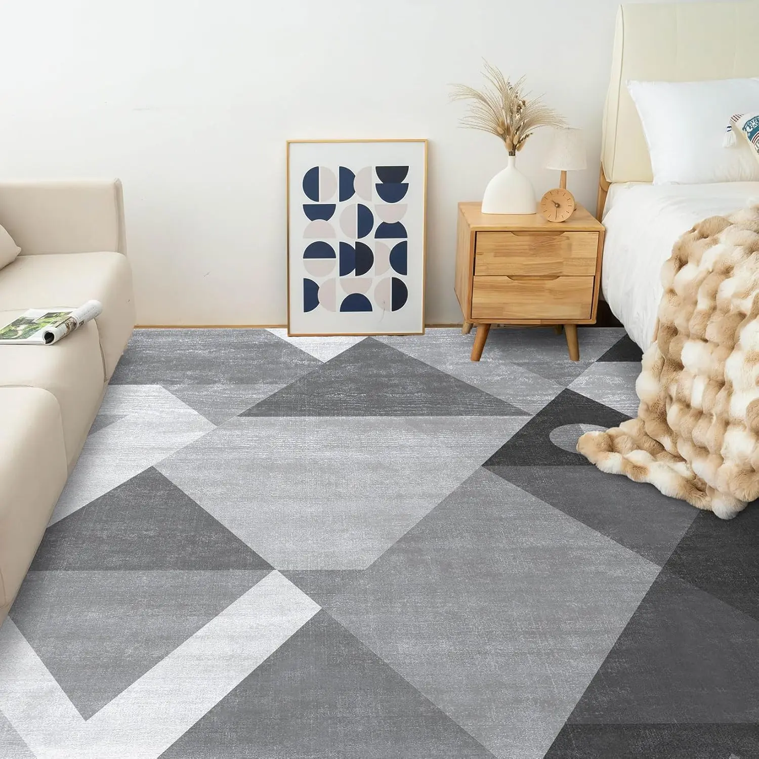 VIKAMA Modern Minimalist Geometric Rug Stain-Resistant and Non-Slip Living Room Sofa Mat Bedside Rug for Bedroom Home Decor