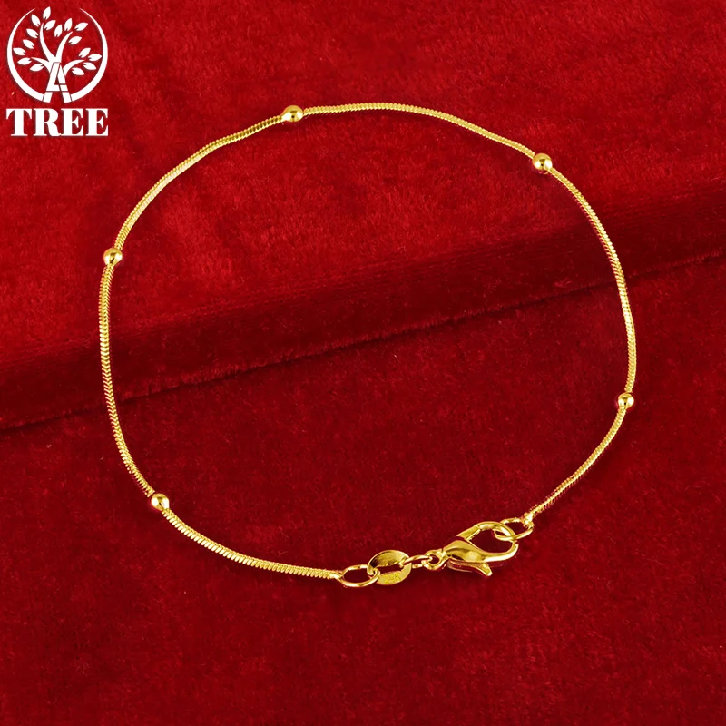 

ALITREE 24K Yellow Gold 1.7mm Beads Chain Bracelets For Woman Party Engagement Wedding Christmas Birthday Fashion Jewelry Gifts