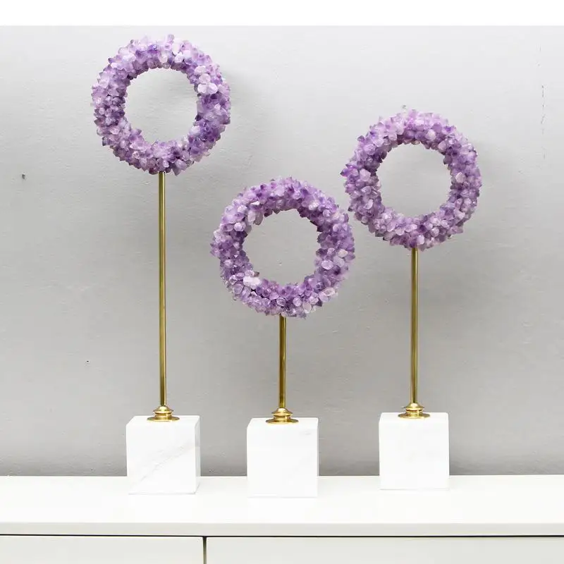 Amethyst Wreath Sculpture Marble Base Abstract Artwork Ornaments Desk Decoration Crystal Flower Statue Modern Decor