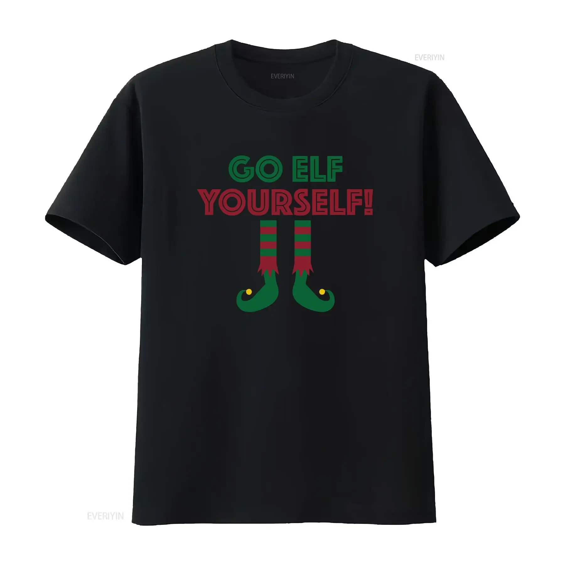 Funny Christmas Men's Cotton T Shirt Elf Seasonal Go Yourself vintage Washed streetwear fashion Unisex Comfortable Slightly