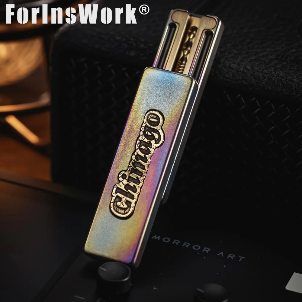 CHIMAGO Titanium Damascus New Dada Demon Subduer Titanium Heat Anodized Magnetic Straight Push Fidget Slider ADHD-friendly