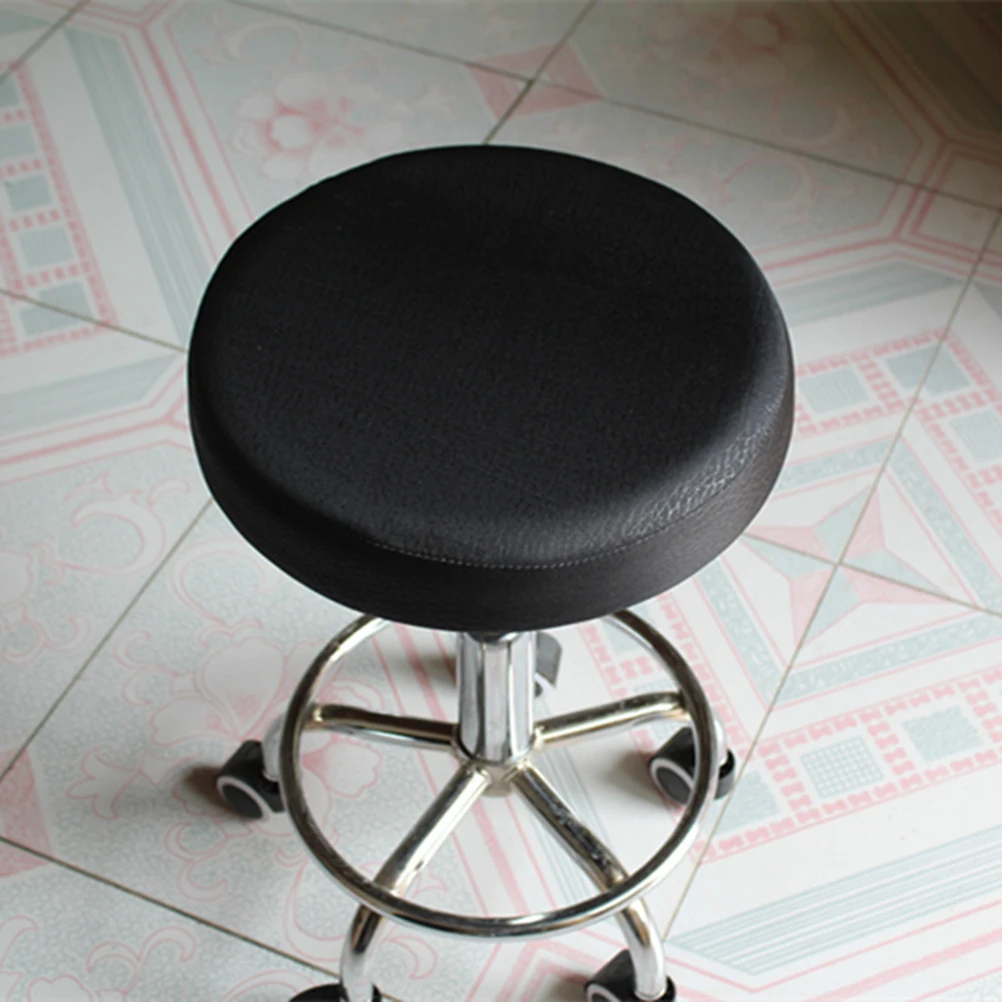 

33cm Round Stool Cover Cushion Elastic Seat Protector Black Cotton Blend Fabric Stretch Slip Resistant Chair Covers for Bar Cafe