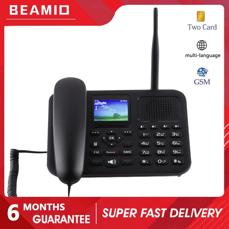 Beamio Multi Language Wireless Telephone With Dual GSM SIM Card FM Radio Record Color Screen Phone For Home Office Desktop Black