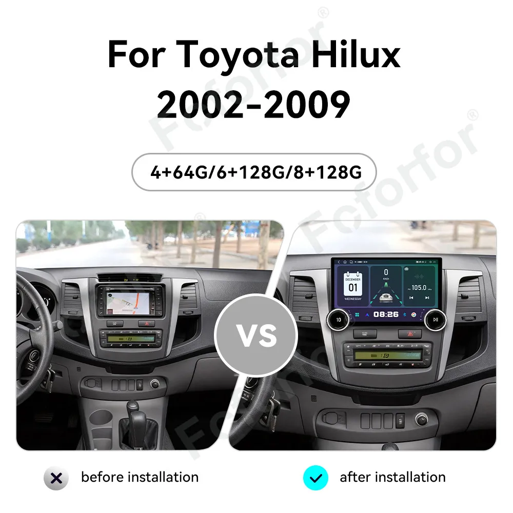 Sensitive Touch Screen Car Radio For Toyota Hilux 2002-2009 Android 15 11.5 Inch DSP Wireless CarPlay GPS Multimedia Stereo