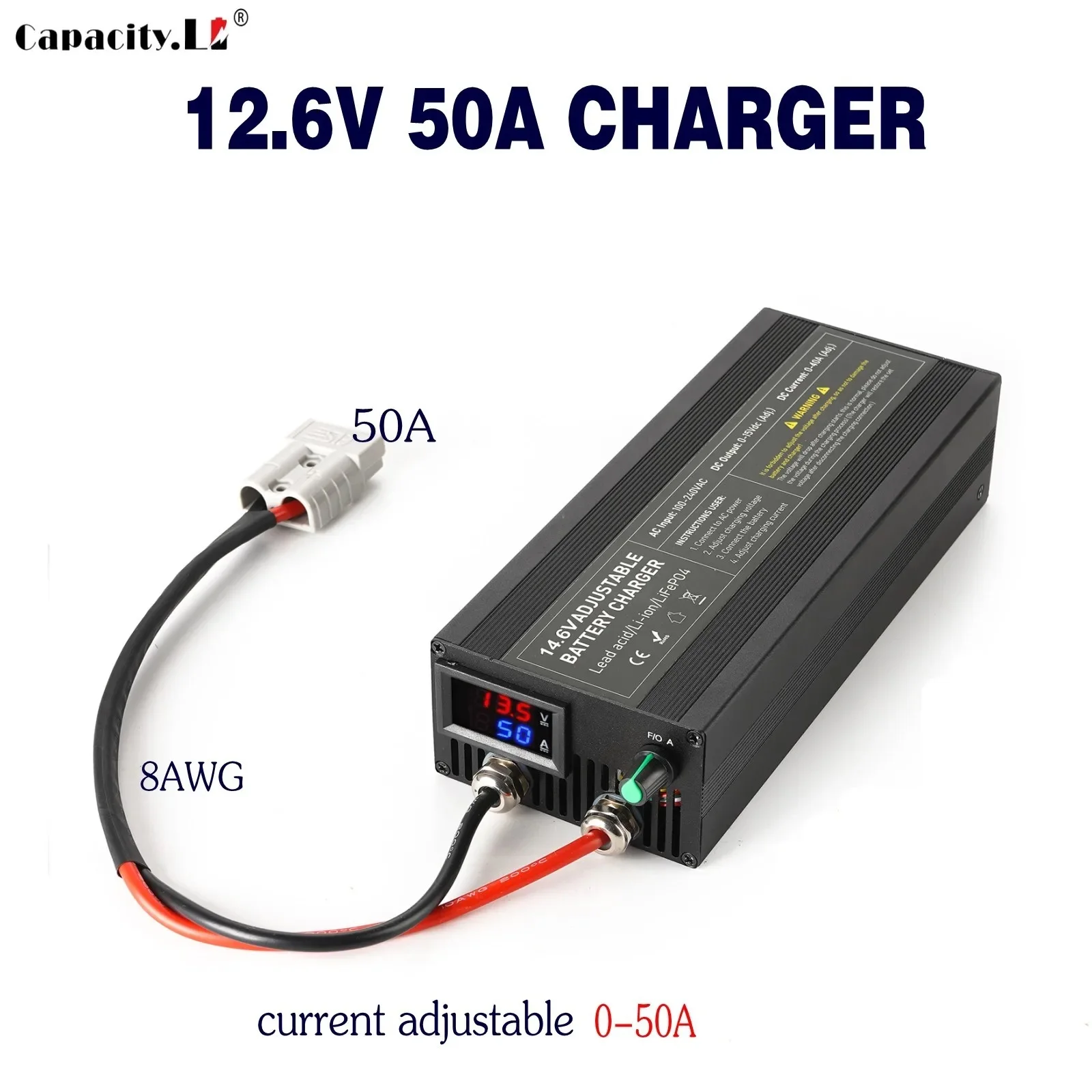 Capacity Li outdoor lithium battery charger, 12V LifePo4 charger, 14.6V, 12.6V, 50A fast charging 100-240V solar charging device