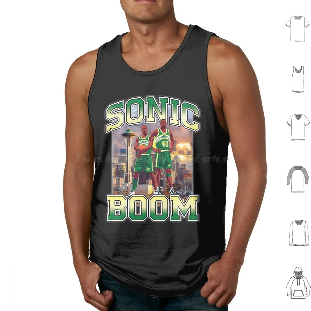 The Boom Tank Tops Print Cotton Rettro 90s 80s Throwback Hard Court Emerald City