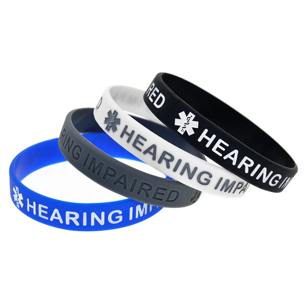 50 Pcs Hearing Impaired Silicone Bracelet no Gender Rubber Wristband Adult Size 4 Colors