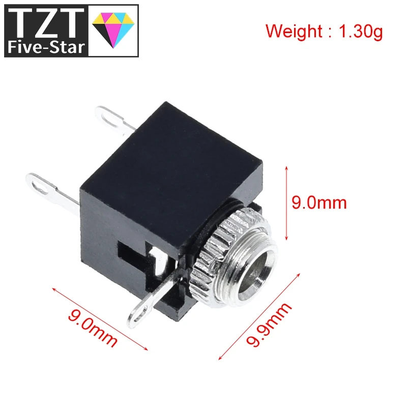 TZT 10Pcs 3.5mm Female Audio Connector 3 Pin DIP Headphone Jack Socket Mono Channel PJ-301M PJ301M