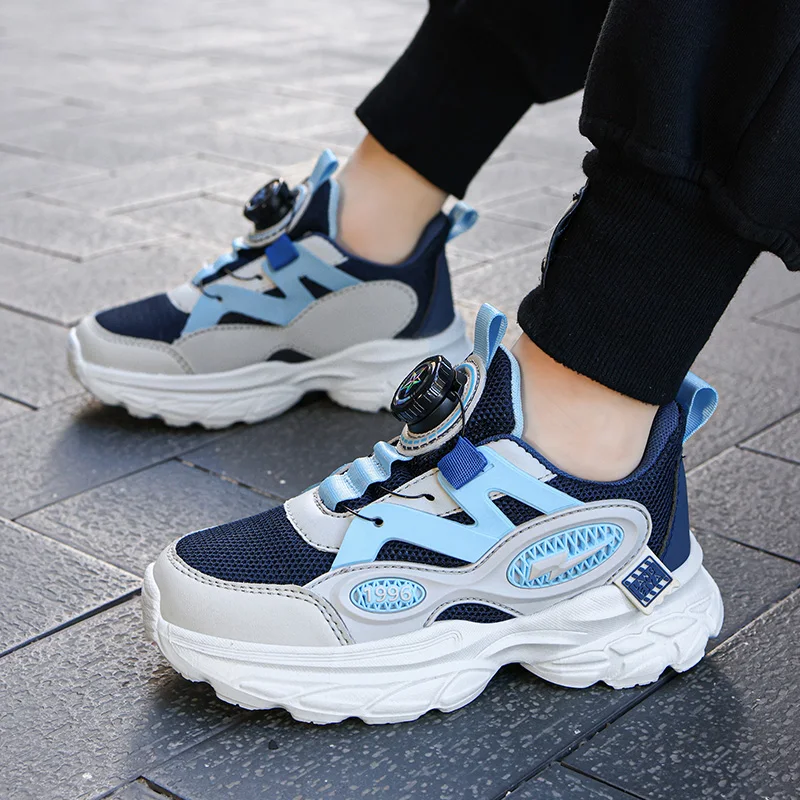 

Обувь для мальчиков, новинка 2024, весенне-осенние детские кроссовки с поворотной кнопкой, легкие дышащие кроссовки для больших мальчиков для бега Daddy