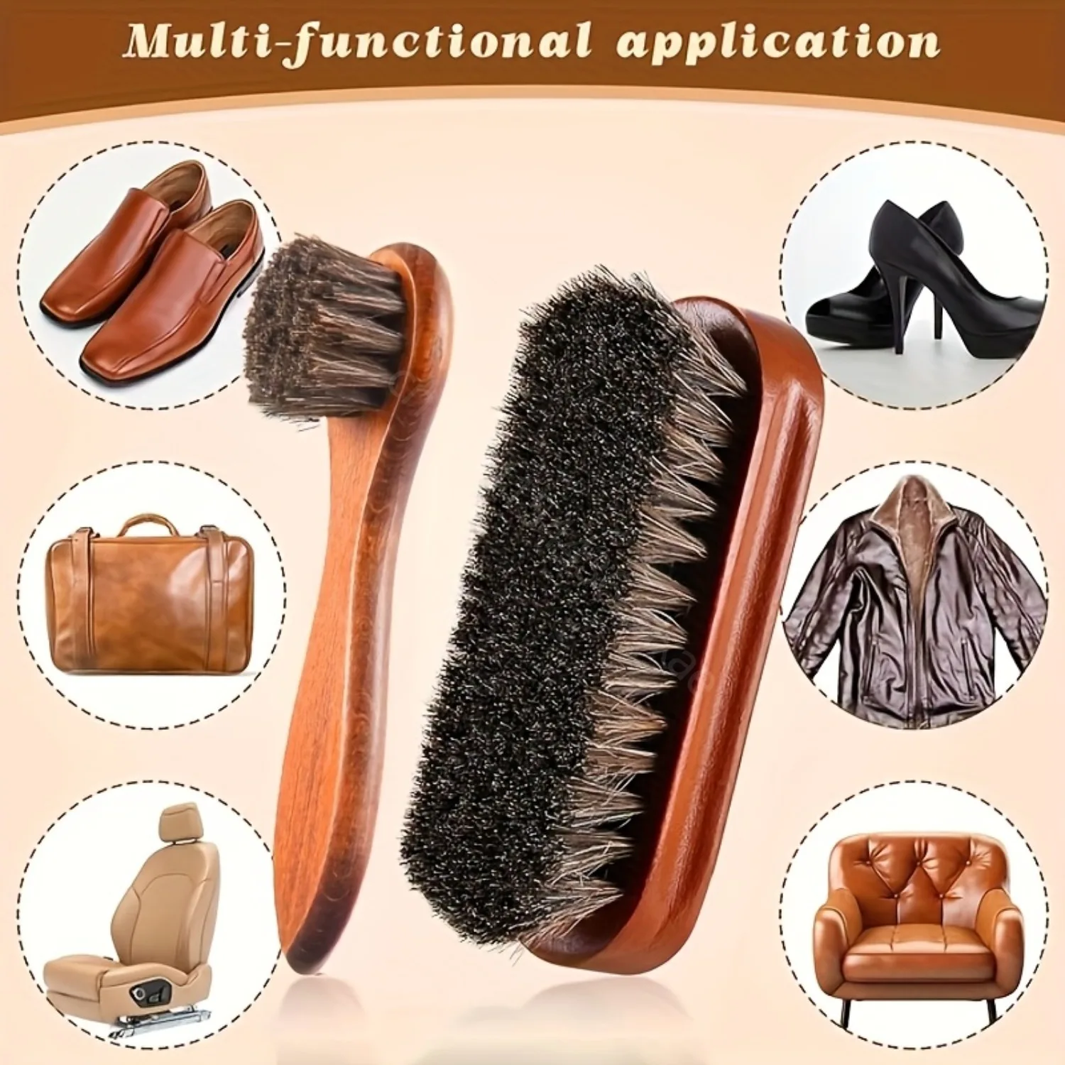 2pcs Horsehair Shine Shoes Brush Kit Polish Dauber Applicators Cleaning Leather Shoes Boots Care Brushes Suede Cleaner Brush