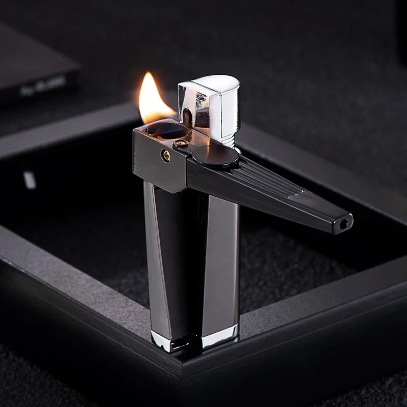

New Metal Tilt Fire Open Flame Lighter Inflatable Pipe for Men Smoking Accessories Cigarette Lighter Smoke Accessories