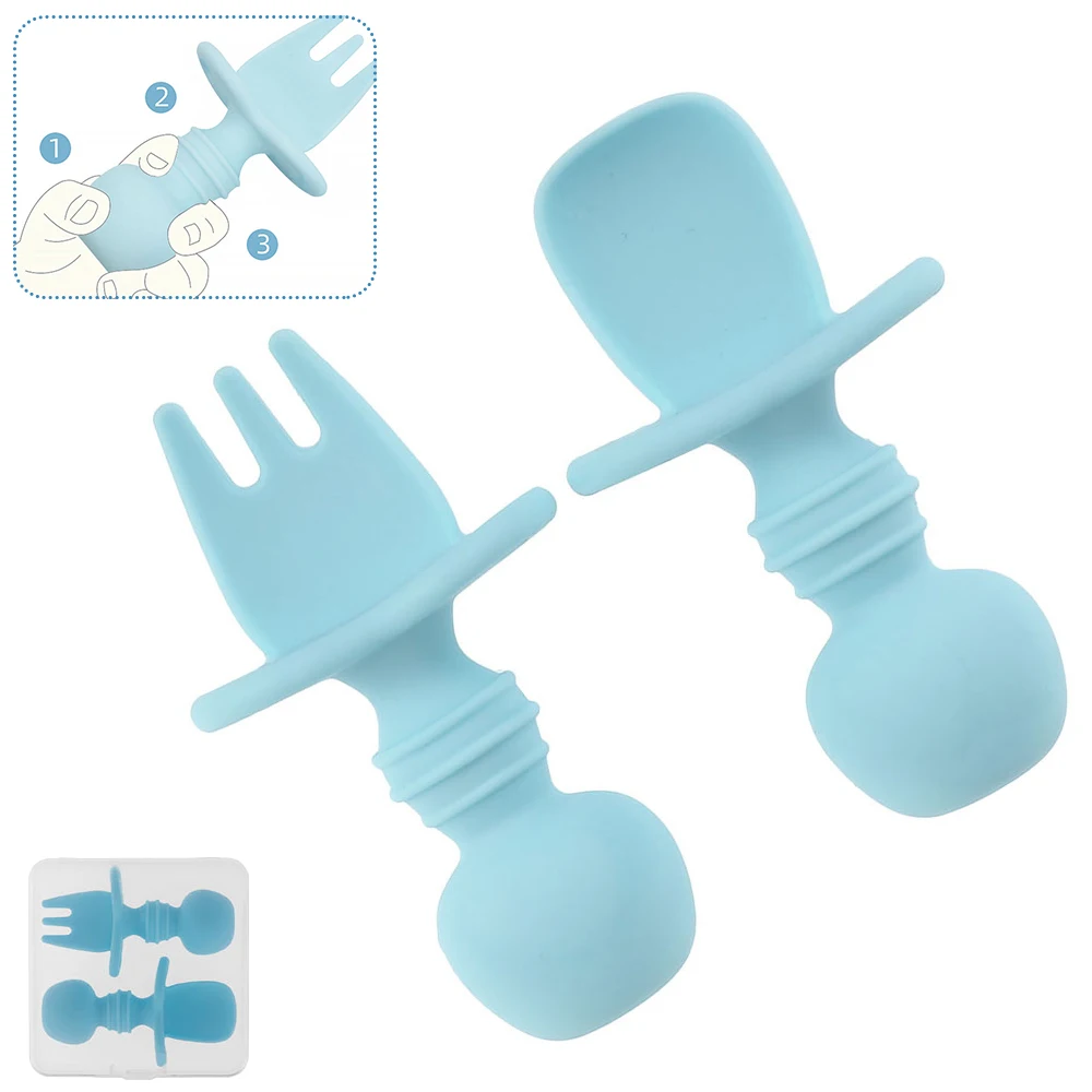 4/2pcs Baby Spoons Forks Baby Training Food supplementary tableware Food Grade Silicone Cutlery for Ages 6 Mon+ Infant Self Feed