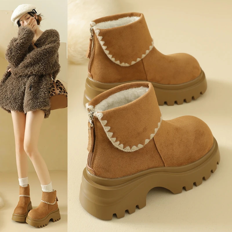 أحدث أحذية الثلوج ذات النعل السميك للنساء أحذية قطنية معزولة عالية الجودة للطقس البارد وحماية الصقيع #3