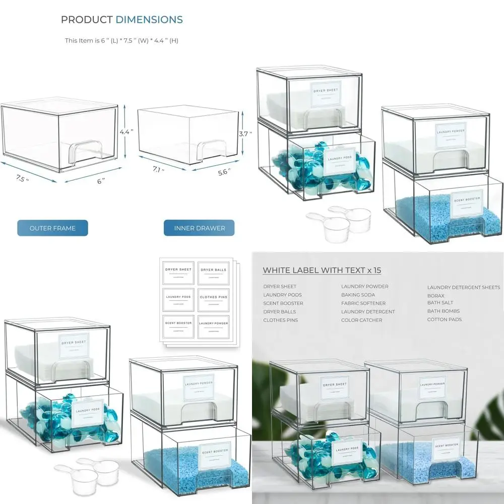 

Складные прозрачные пластиковые ящики для прачечной, контейнеры для хранения с маркировкой для салфеток и капсул для сушилки, декор для организации пространства