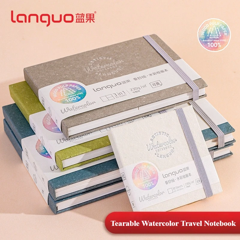 

Блокноты для рисования акварелью Languo Premium, твердая обложка, 230 г, отрывная бумага, средняя грубая текстура, портативный альбом для рисования 3-в-1