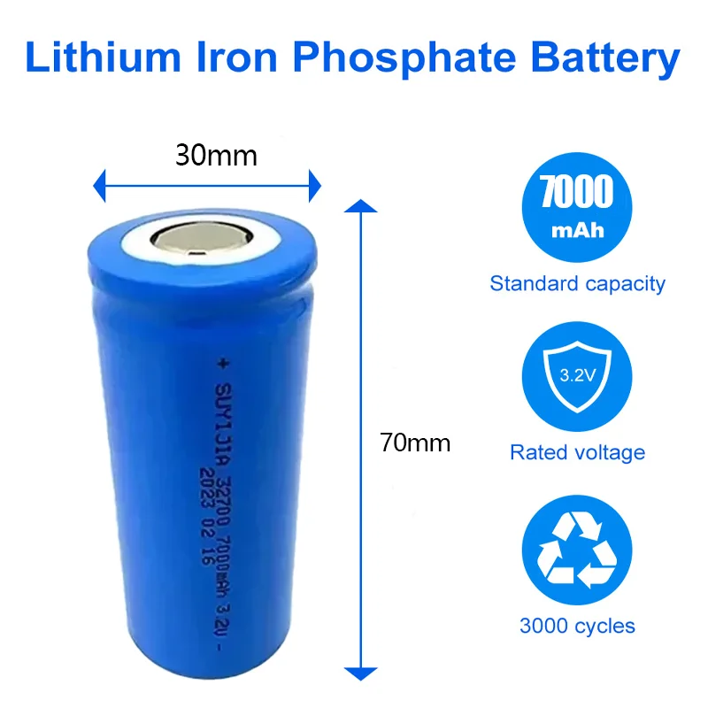 Lifepo4 3,2 V 7000mAh 32700 gran capacidad 3C-5C descarga batería recargable de ciclo de larga duración para bicicleta eléctrica de energía Solar DIY