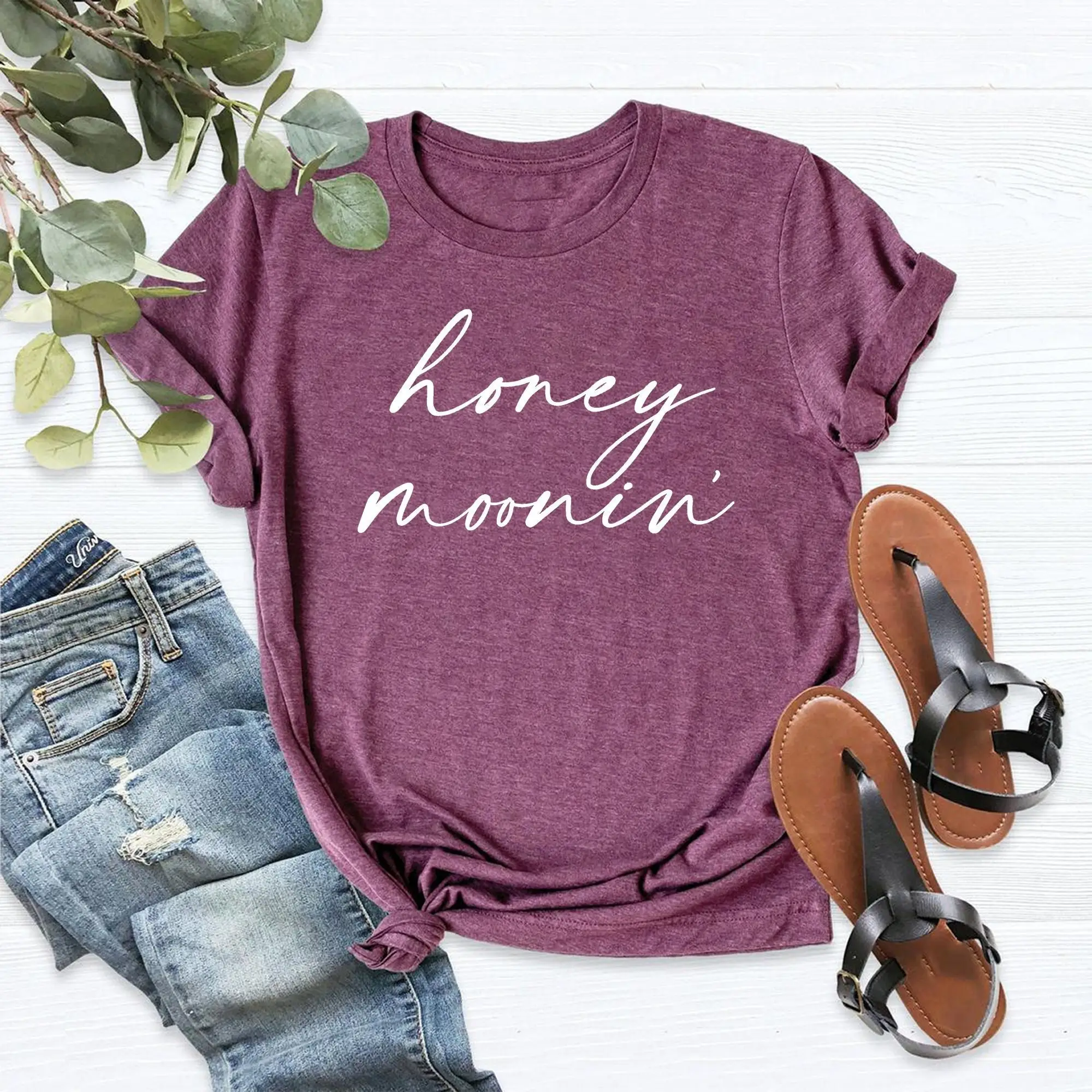 Honey Moonin' T Shirt Honeymoon Just Married Mooning Bride Groom Moon Newlywed