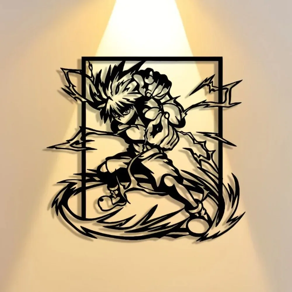 CIFBUY Metal Wall Art Killua Zoldyck Lightning Frame Iron Decor Black Battle Pose Anime Wall Hanging For Gaming Room Manga Fan