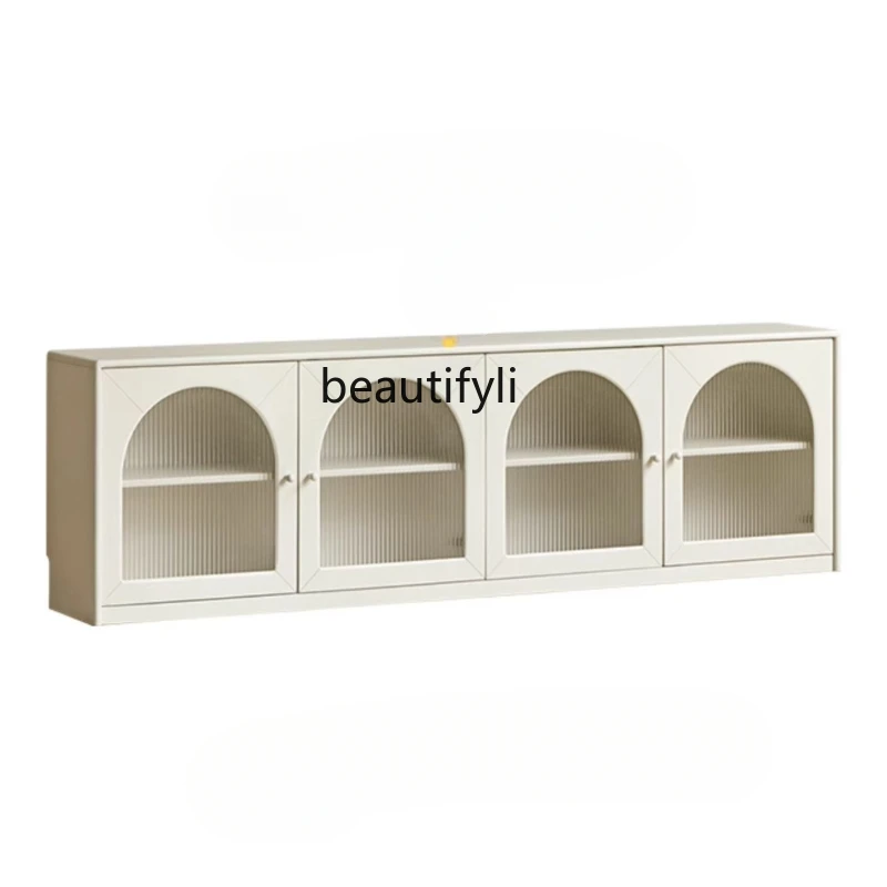 Solid Wood TV Cabinet Living Room White Floor Cabinet French Cream Style Bedroom TV Stand