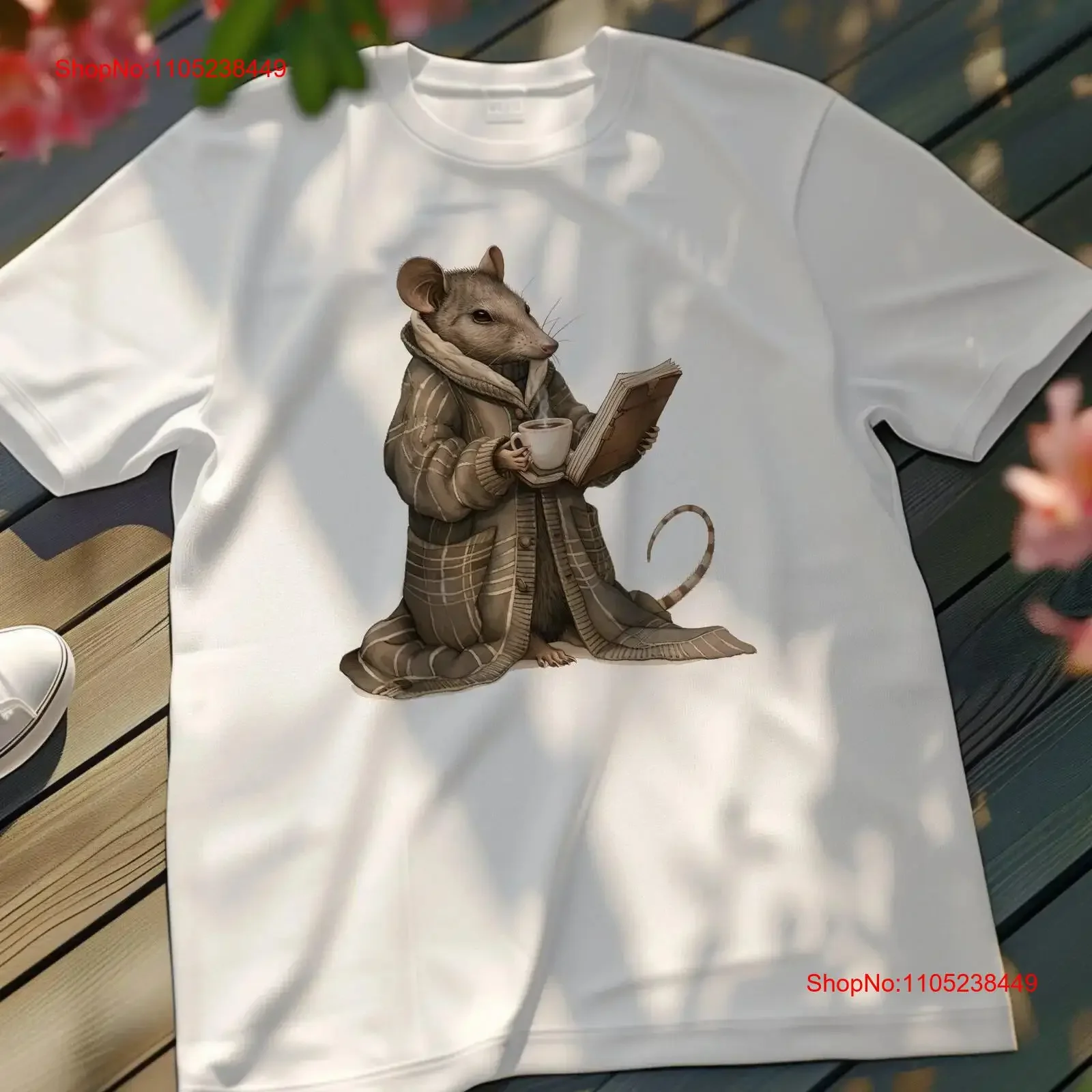 Cozy Reading Mouse Illustration T Shirt Cute Rodent with Mug and Book Adorable Design Perfect for Lovers vintage Washed