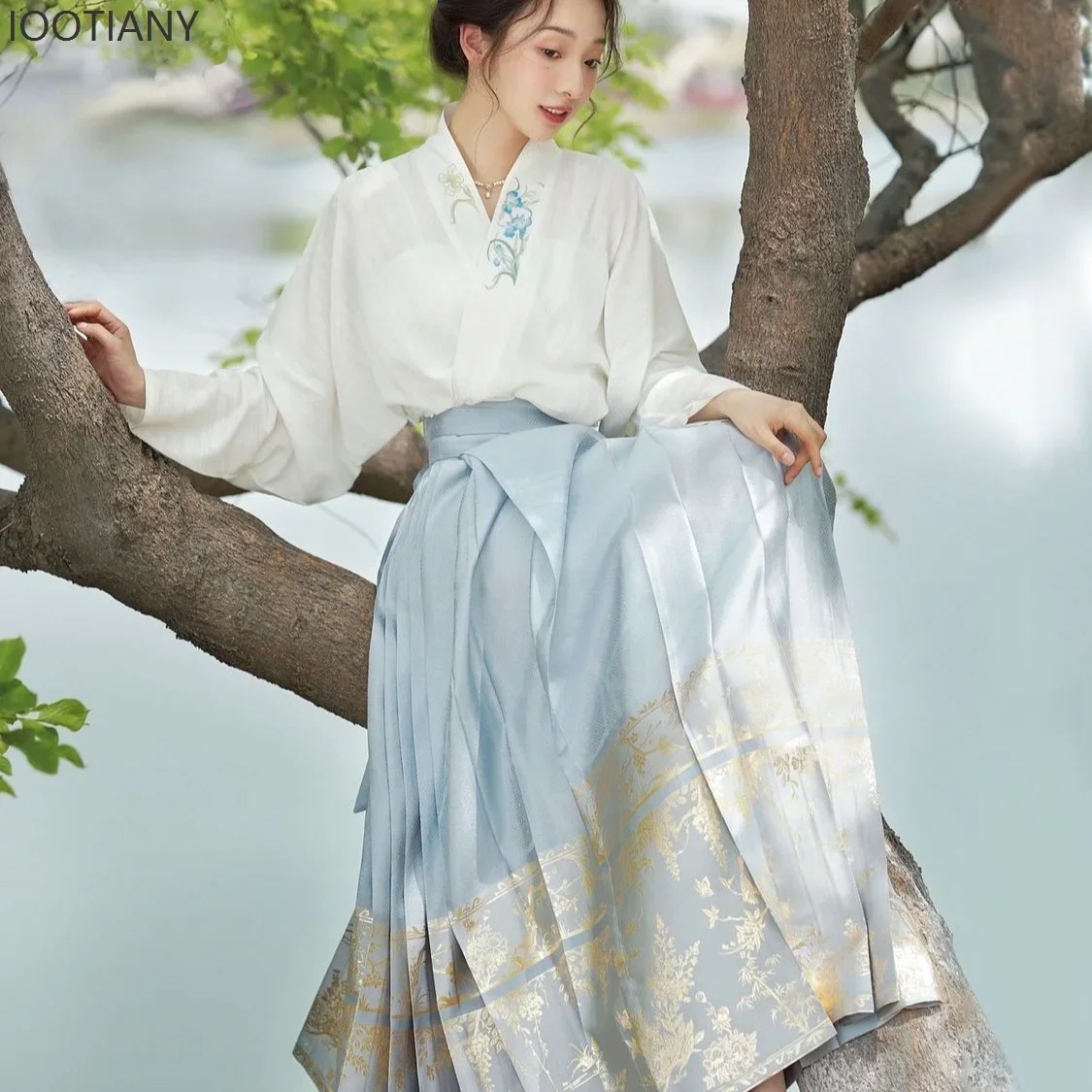 

CosplayNew Blue Chinese Style Women's Spring And Autumn Women's Hanfu Big Swing Skirt Horse Face Skirt Suit Stage Role Play Cost