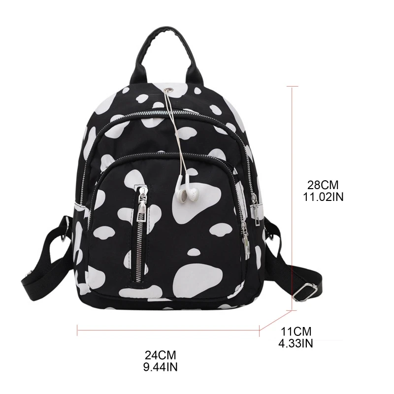 Rucksack mit Kawaii-Kuh-Aufdruck, Nylon, lässiger Rucksack für Teenager-Frauen und Mädchen 066F