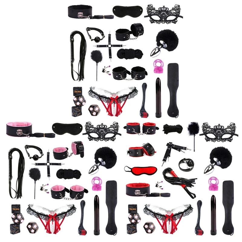 

20RF 21pcs Sex BDSM Collar Handcuff Chain Slave Rope Bondage Dildo Ring Whip Vibrator Fetish Toy for Women Couples Toy