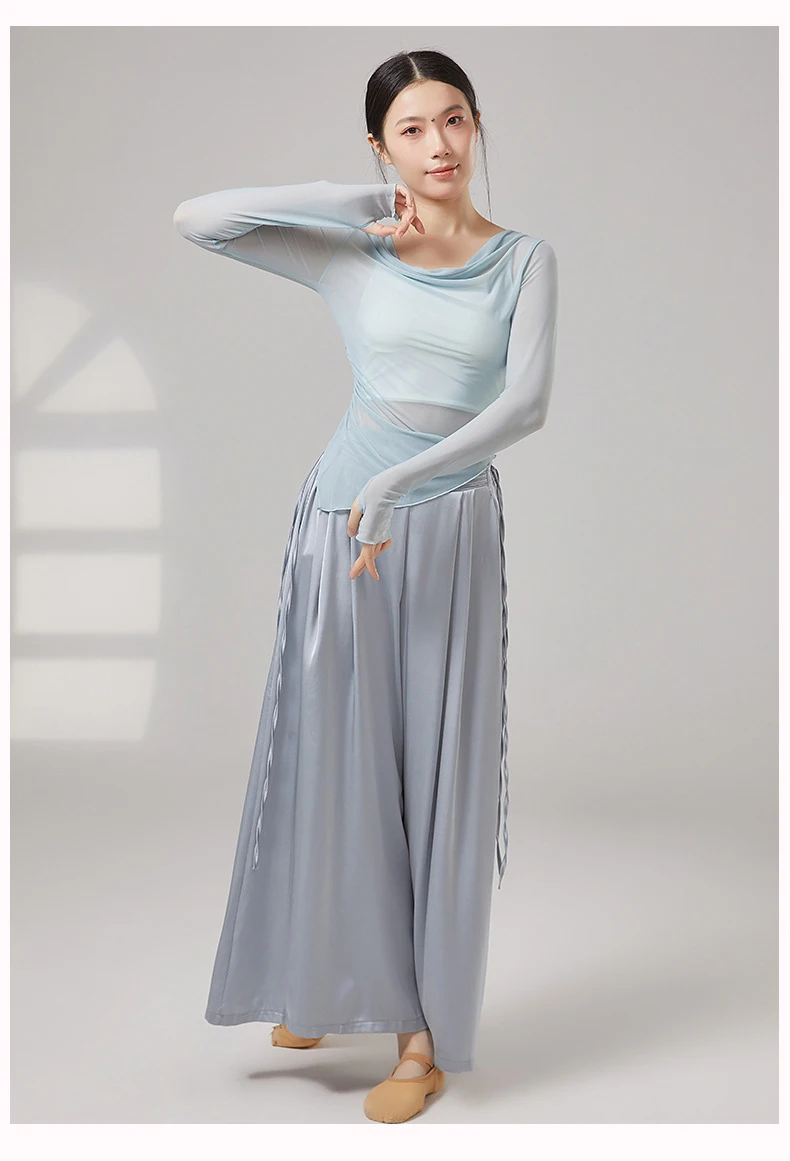 Klassische Tanzhose für Damen, weites Bein, lange Satinhose, Seitenbänder, modernes Tanz-Performance-Kostüm, Ballett-Trainingskleidung – Detail 9