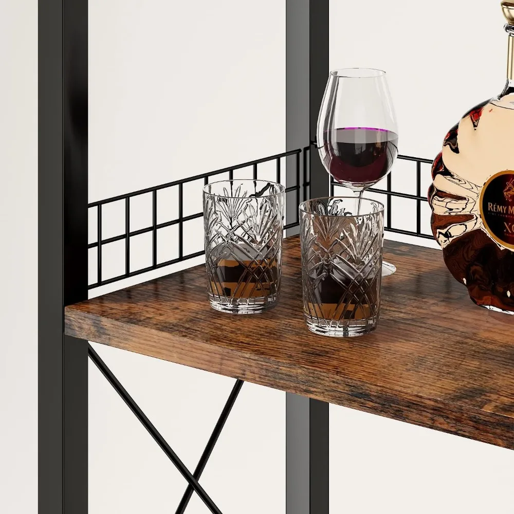 Autoportante Wine Rack com suporte de vidro, 4-Tier Bar Cabinet para bebidas alcoólicas e copos