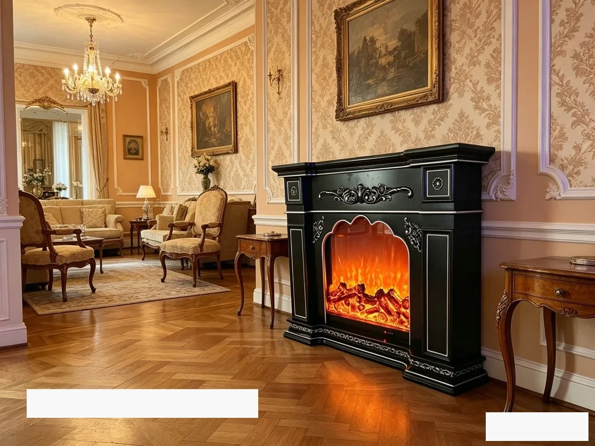 #European-style Fireplace Decorative Cabinet, American-style Home Bedroom Living Room Simulated Flame Heating Fireplace Solid Wo