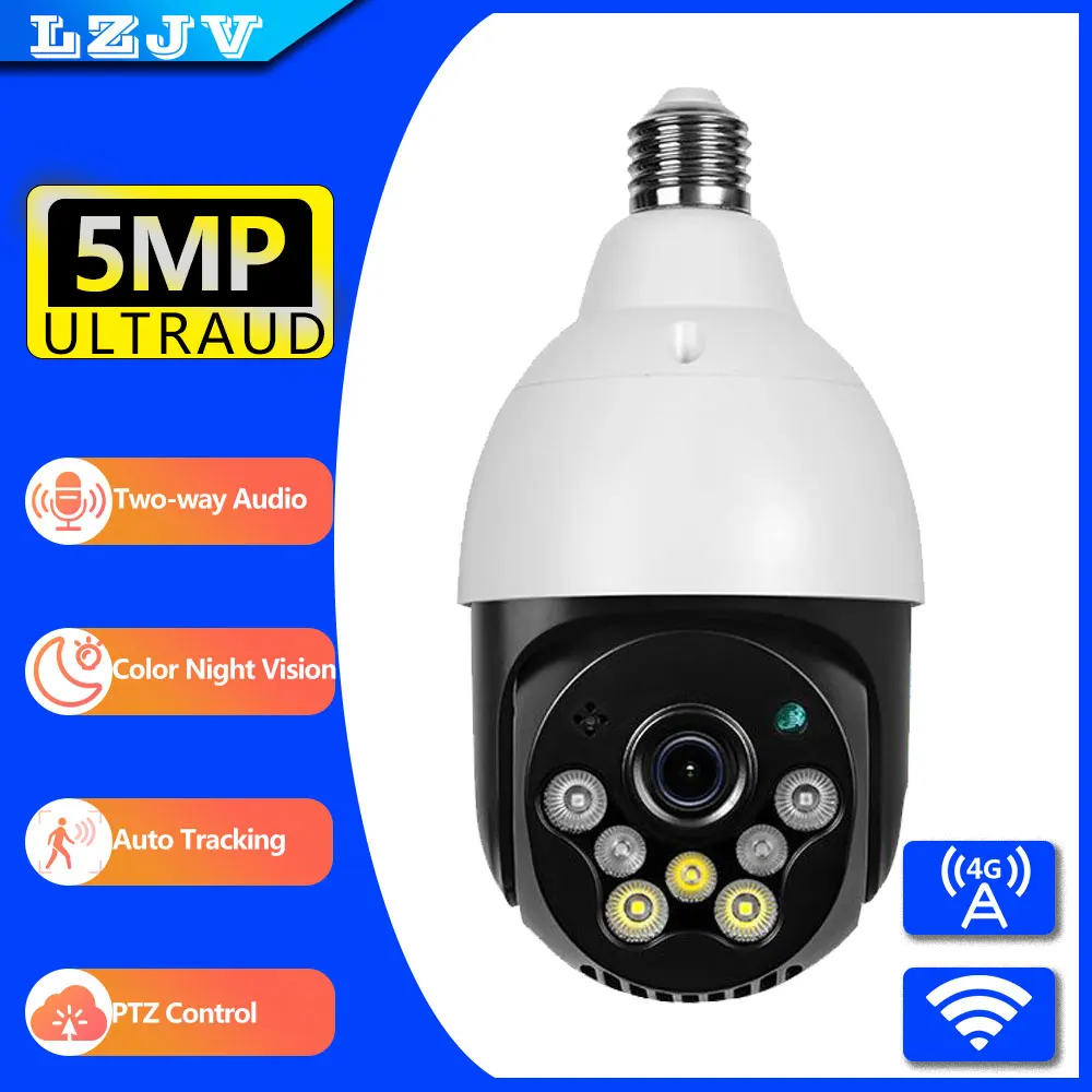 

LZJV WiFi Bulb Surveillance Camera Indoor Wireless Video Security Full Color Night Vision 4X Digital Zoom Monitor Human Tracking