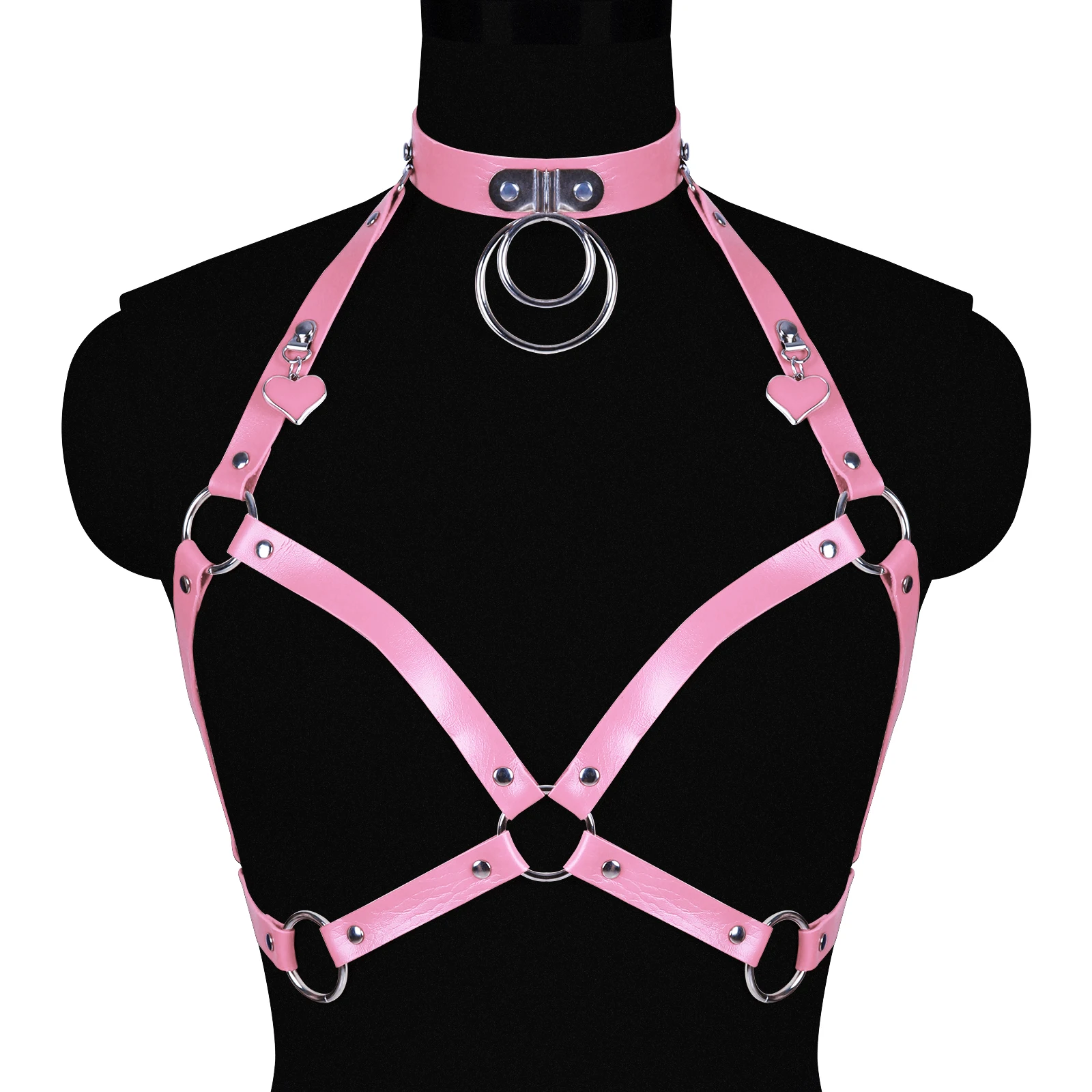 Pink O-Ring Leather Harness Sexy Body Bondage Erotic BDSM Lingerie Harajuku Straps Garters Belt Harness Erotic Stocking Belt Leg