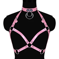 Pink O-Ring Leather Harness Sexy Body Bondage Erotic BDSM Lingerie Harajuku Straps Garters Belt Harness Erotic Stocking Belt Leg