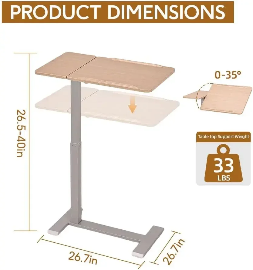 Mobile Adjustable Overbed Table With Wheels Pneumatic Low Base Vertical Notebook Sofa Side Hospital Home Beige