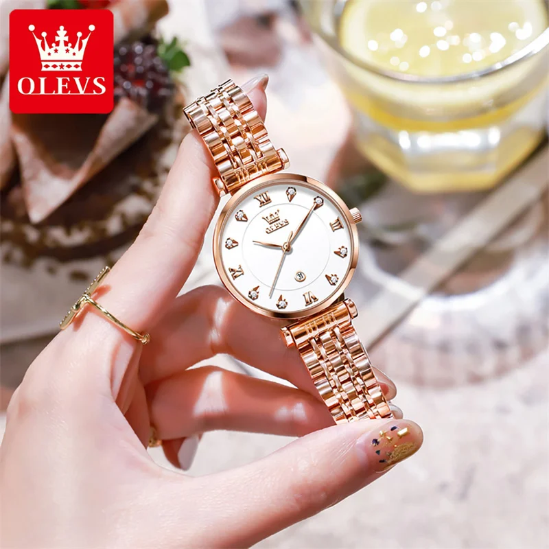 OLEVS Fashion Casual Women's Quartz Watch Popular Watches For Women Female Diamond Rose Gold Wrist Watch Reloj Mujer